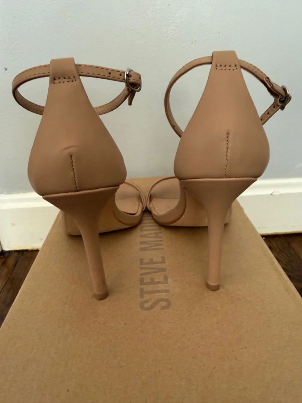 Steve Madden Nude/Tan Ankle-Strap Block Heel Sandals - Picture 2 of 8